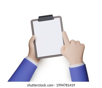 Realistic businessman hands hold empty clipboard. Vector illustration