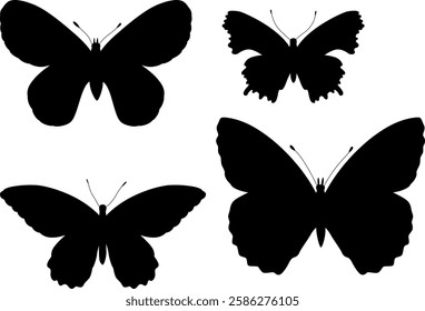 Realistic butterflies silhouettes isolated on white background.