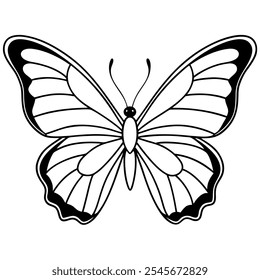 realistic butterfly line art icon logo vector in black and white with white back ground 
