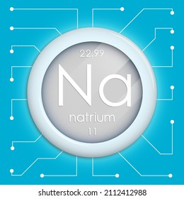 Realistic button with natrium symbol. Chemical element is natrium. Vector isolated on white background
