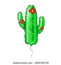 Realistic cactus air balloon with flowers. Inflatable mexican festive element. Cinco de mayo holiday party celebration design object. Desert 3d plant. Vector isolated background illustration