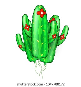 Realistic cactus air balloons with flowers set. Inflatable mexican festive element. Cinco de mayo holiday party celebration design object. Desert 3d plant. Vector isolated background illustration