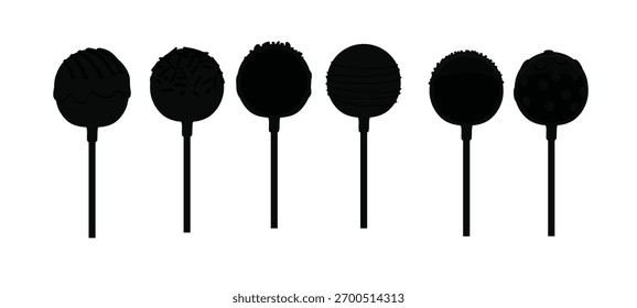 Bolo realista estoura, comida de sobremesa de chocolate vetorial em forma de doces de pirulito. Bolinhas isoladas de bolo de chocolate 3D em palitos de pirulito com polvilhas de açúcar doce, esmalte colorido, nozes, cobertura e caramelo