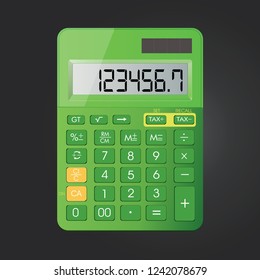 Realistic calculator vector icon isolated on black background, vector illustration.