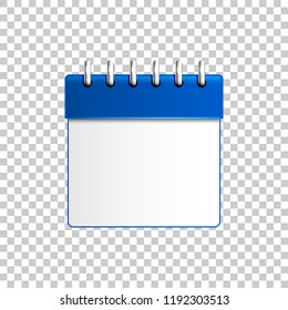 Realistic Calendar blue isolated object on transparent background. Vector Illustration