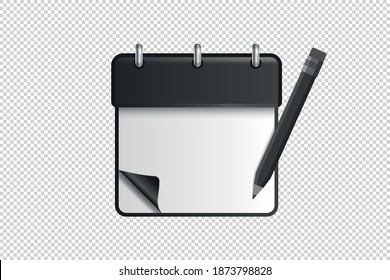 Realistic Calendar And Pencil Icons - Vector Illustrations - Isolated On Transparent Background