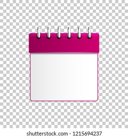 Realistic Calendar purple isolated object on transparent background. Vector Illustration