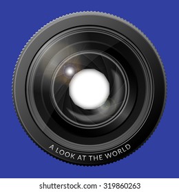 Realistic camera lens with the shutter open. Vector illustration