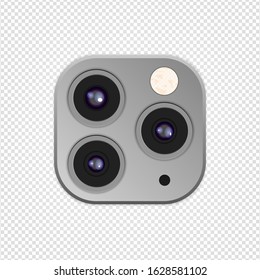 Realistic camera lenses 3D icon isolated on transparent background. Vector Illustration