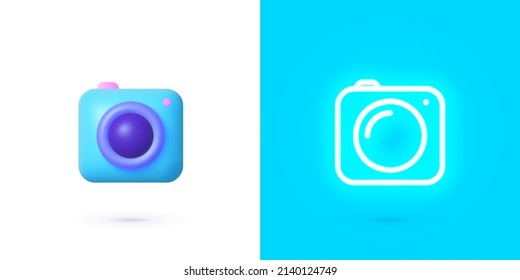 Realistic camera neon. Camera neon, great design for any purposes. Realistic 3d object. Vector design isolated