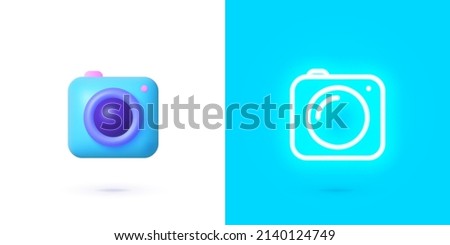 Realistic camera neon. Camera neon, great design for any purposes. Realistic 3d object. Vector design isolated