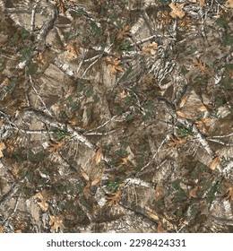 Realistic camouflage Seamless forest pattern. Branches and Oak leaves. Useable for hunting and wildlife photography purposes. Seamless vector illustration. Clothing style masking camo repeat print. - Shutterstock ID 2298424331