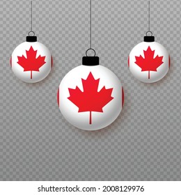 Realistic Canada Flag with flying light balloons. Decorative elements for national holidays.