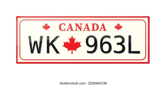 Realistic canada license plate number of car with red maple leaf vector illustration