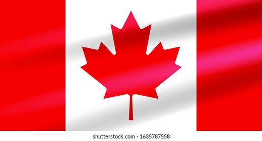 Realistic Canadian Flag with eleven-pointed red maple leaf developing in the wind. Flat vector illustration EPS10