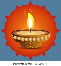 Realistic candle for Diwali holiday, object for design on blue backgrounds orange icon, vector
