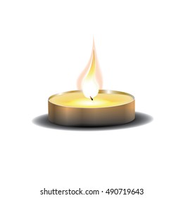 Realistic Candle Flame Fire Light Isolated on white Background. Vector Illustration