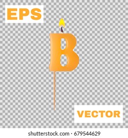 Realistic candle letter B isolated on transparent background. 3d. Stock - Vector illustration