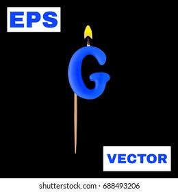 Realistic candle letter G isolated on black background. 3d. Stock - Vector illustration