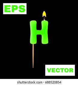 Realistic candle letter H isolated on black background. 3d. Stock - Vector illustration