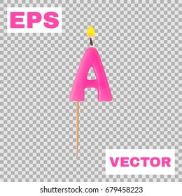 Realistic candle letter A isolated on transparent background. 3d. Stock - Vector illustration