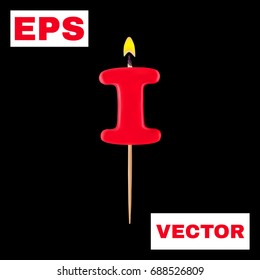 Realistic candle letter I isolated on black background. 3d. Stock - Vector illustration