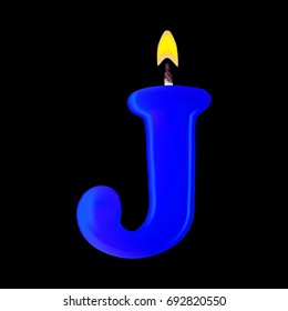 Realistic candle letter J isolated on black background. 3d. Stock - Vector illustration