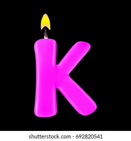 Realistic candle letter K isolated on black background. 3d. Stock - Vector illustration