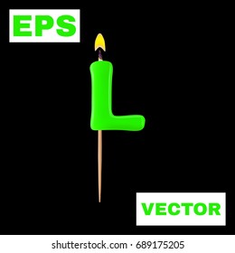 Realistic candle letter L isolated on black background. 3d. Stock - Vector illustration