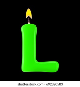 Realistic candle letter L isolated on black background. 3d. Stock - Vector illustration
