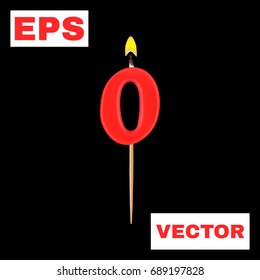 Realistic candle letter O isolated on black background. 3d. Stock - Vector illustration