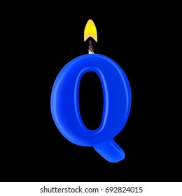 Realistic candle letter Q isolated on black background. 3d. Stock - Vector illustration