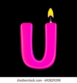 Realistic candle letter U isolated on black background. 3d. Stock - Vector illustration