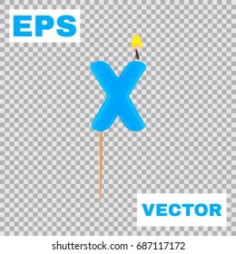 Realistic candle letter X isolated on transparent background. 3d. Stock - Vector illustration