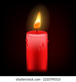 Realistic candle light and flame on dark background. Beautiful Red candle burning. vector illustration. EPS 10