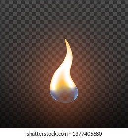 Realistic Candlelight Fire Element Design Vector. Red Hot Burning Fire Flame Or Matchstick Light Of Candle Decoration Closeup Isolated On Transparency Grid Background. 3d Illustration