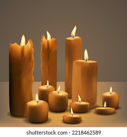 Realistic candles.Burning candle.Realistic candle fire light