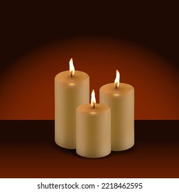 Realistic candles.Burning candle.Realistic candle fire light