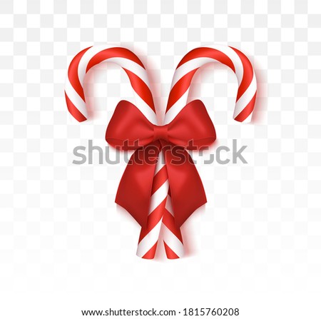 Realistic candy with bow isolated on transparent backdrop. Christmas cane, christmas candy, christmas stick, red candy.