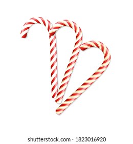 Realistic Сhristmas candy cane set isolated on white backdrop. Сhristmas vector illustration
