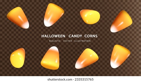 Realistic candy corn for Halloween isolated. Striped corn candy sweetness 3d icon. Festive design element