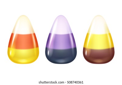 Realistic candy corns set isolated on white background. Halloween symbol.