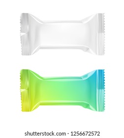 Realistic candy pack mockup. Front and side view. Vector illustration isolated on white background. Easy to use for presentation your product, idea, design. EPS10.