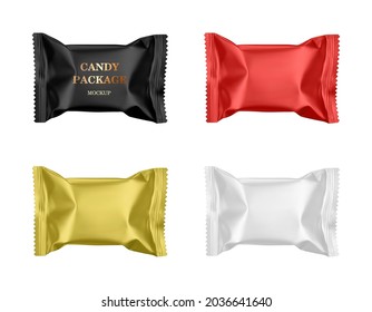 Realistic candy packs different color mockup set. Vector blank template isolated on white background