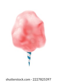 Composición realista de algodón de azúcar de caramelo con imagen aislada de repostería colorida cardíaca vectorial ilustración de bastón