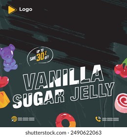 Realistic candy sugar cotton posters with colorful compositions social media banner post design | Realistic sweet candy lollipop products advertising instagram social media poster design | social post