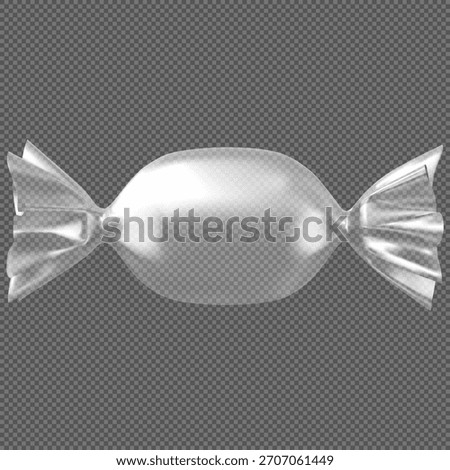Realistic candy transparent polyethylene package mockup. Vector product twisted pouch wrapper blank. Empty candy chocolate bar, caramel confectionery plastic bag. Sweet dessert snack showcasing design
