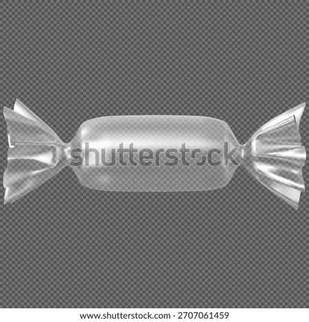 Realistic candy transparent polyethylene package mockup. Vector product twisted pouch wrapper blank. Empty candy chocolate bar, caramel confectionery plastic bag. Showcasing sweet dessert snack design