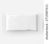 Realistic candy white paper or plastic package mockup. Empty candy package wrapper blank on transparent background. Vector product showcasing sweet dessert snack sachet container design