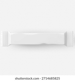 Realistische Süßigkeiten weißes Papier oder Plastikverpackung mockup. Schokoladenriegel, Packungszuschnitt auf transparentem Hintergrund. Vektorprodukt mit süßem Dessert Snack Beutel Behälter Design